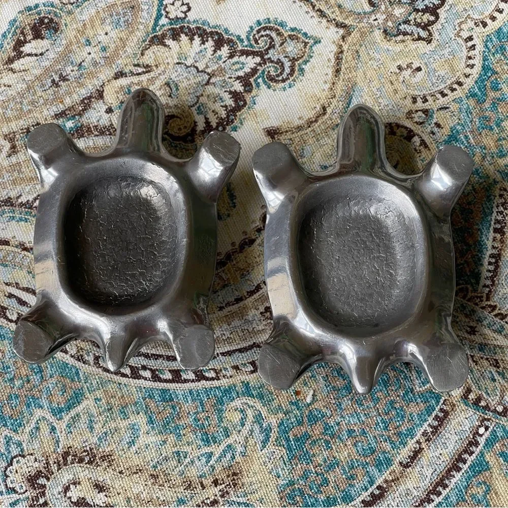 Restoration Hardware Two metal turtle candle holders with tea lights